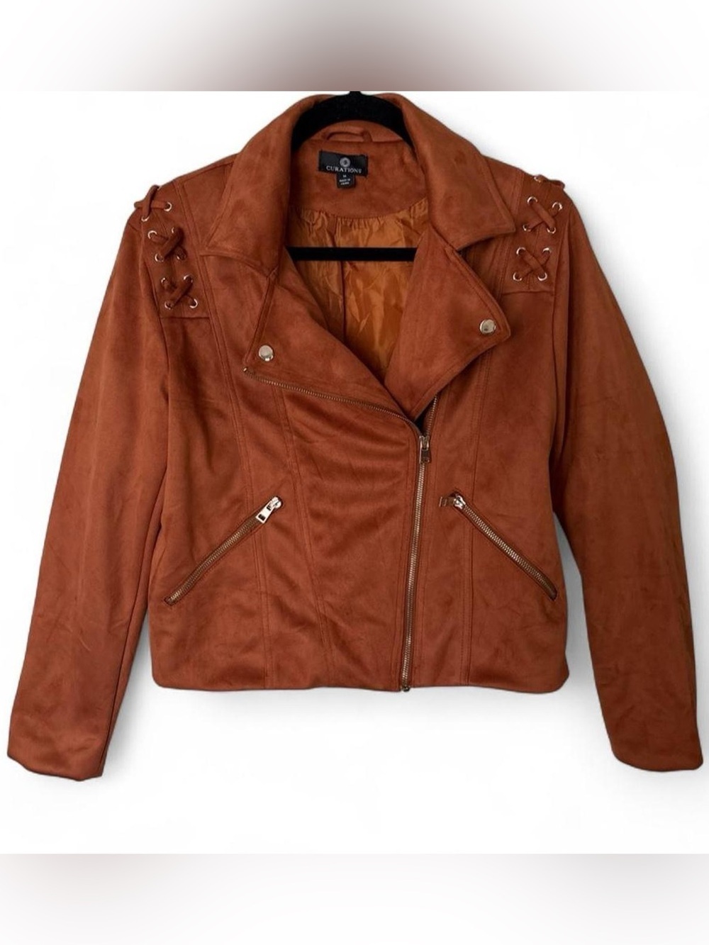 Saddle Brown or Rust Faux Suede Leather Moto Jacket Women’s M